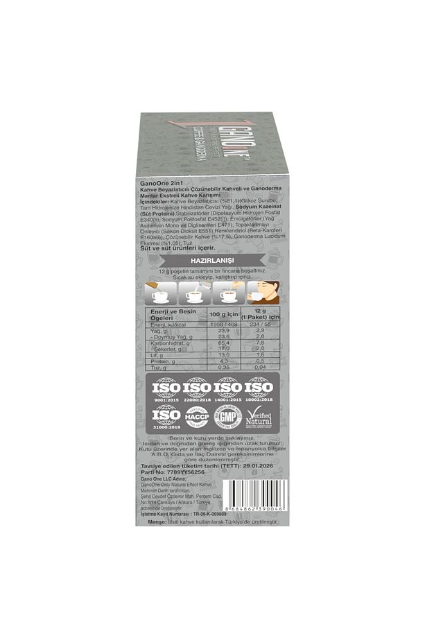 2 Kutu 2in1, Ganoderma Reishi Mantarı Özütlü Kahve Karışımı - (40 POŞET X 12G) - 2