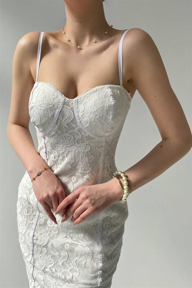 *ASKILI KORSELİ MİDİ ELBİSE - 5