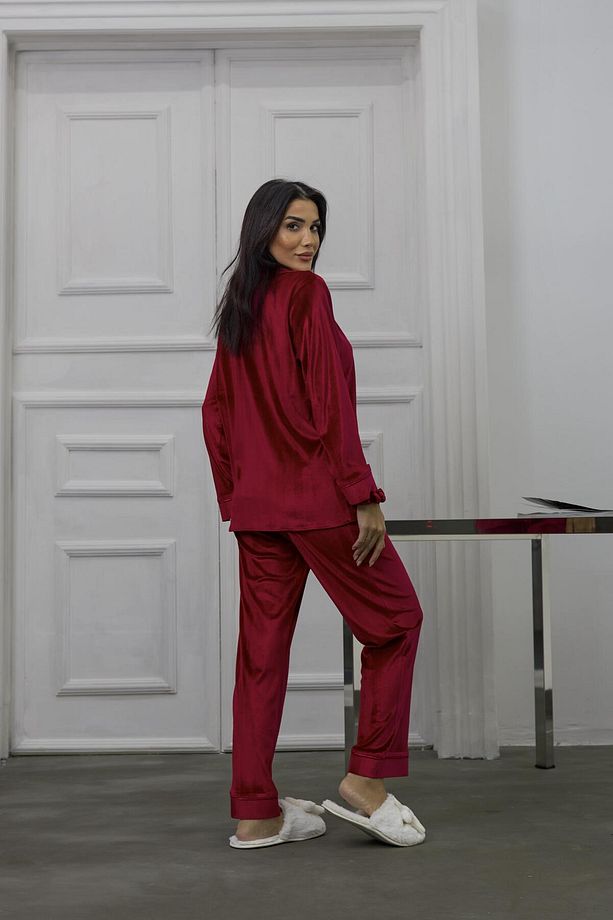 Tocco Scintillante Kırmızı Kadife Uzun Pijama Takımı - 3