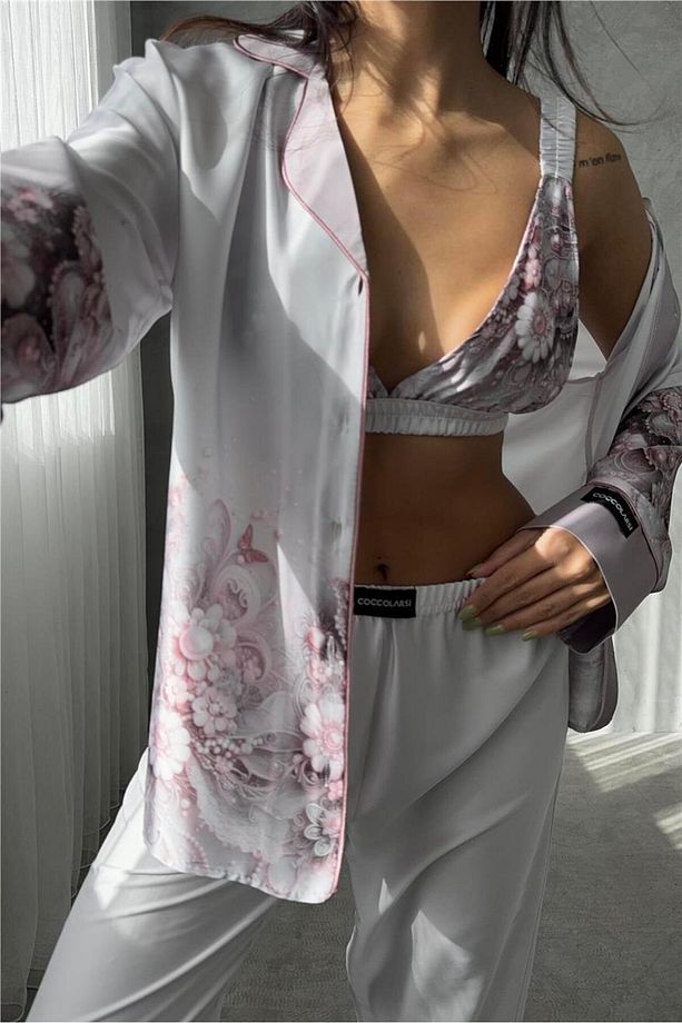Corso D'acqua Saten Üçlü Pijama Takımı Cdk08 - 1