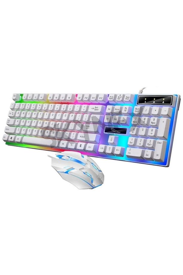 Beyaz Rgb Işıklı Kablolu Q Klavye Mouse Set - 1