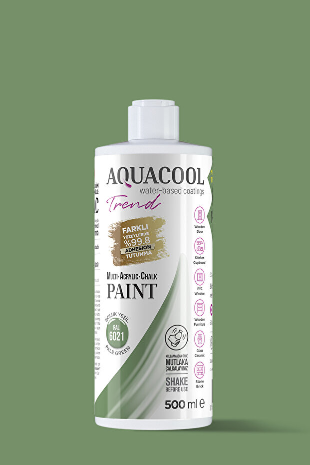 Aquacool Trend Su Bazlı Hibrit Kapı, Dolap, Fayans, Mobilya Boyası Ral 6021 Soluk Yeşil 500ml