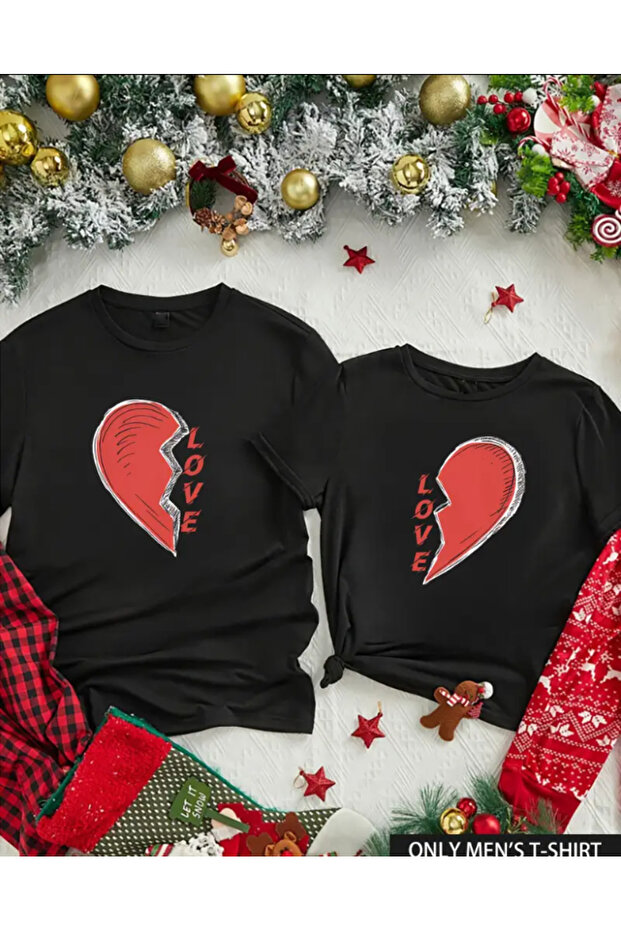 2-Piece Couple T-Shirt with Full Heart Out Printed Together for Couples