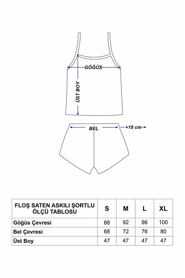 Düz Pudra Askılı Ve Şortlu Floş Saten Pijama Takımı - 7