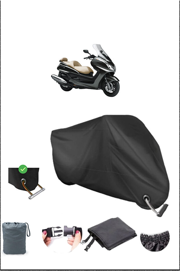 Black Yamaha Majesty250 Durable Lock Compatible Waterproof Motorcycle Tarpaulin