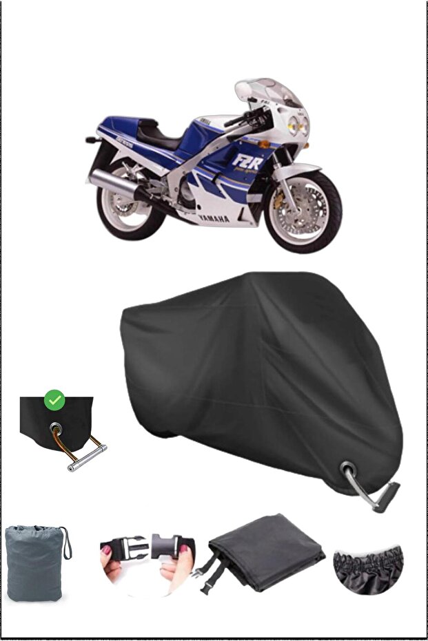 Black Yamaha Fzr1000 Durable Lock Compatible Waterproof Motorcycle Tarpaulin