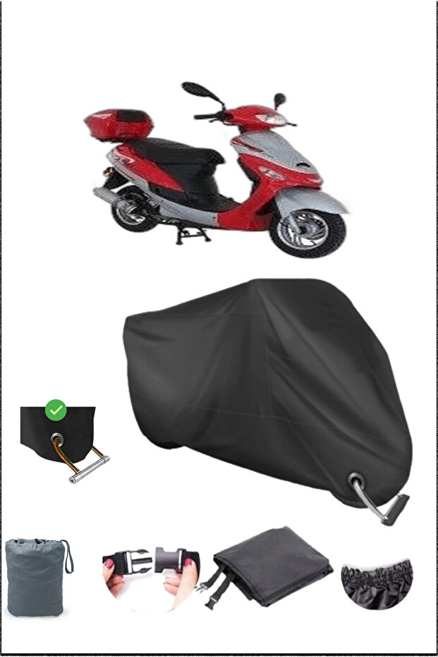 Black Mondıal 50Hc Durable Lock Compatible Waterproof Motorcycle Tarpaulin
