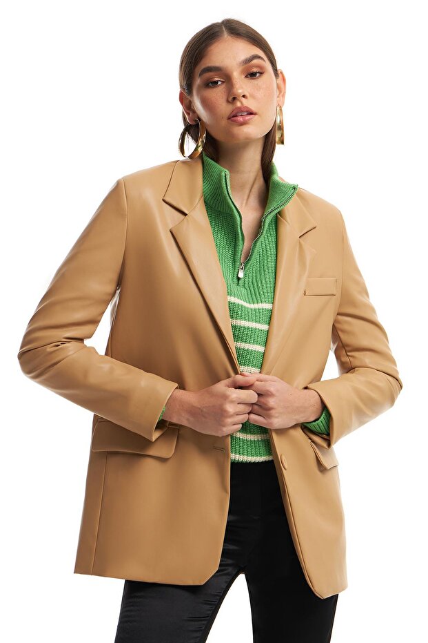 Blazer Deri Ceket Camel - 1