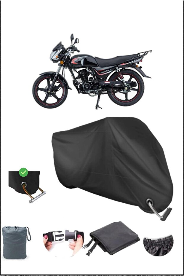 Black Mondıal 150Mgsuperboyx Durable Lock Compatible Waterproof Motorcycle Tarpaulin