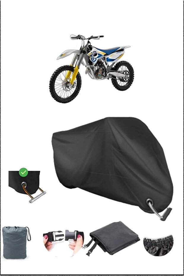 Black Husqvarna Fc250 Durable Lock Compatible Waterproof Motorcycle Tarpaulin
