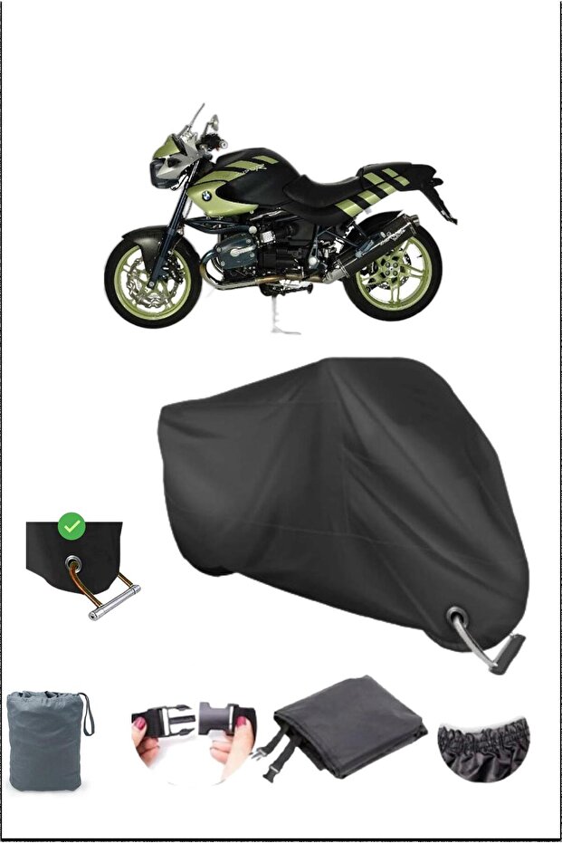 Black Bmw R1150R Durable Lock Compatible Waterproof Motorcycle Tarpaulin