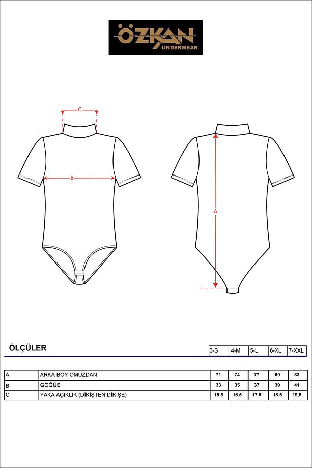 Özkan 0627 Kadın Pamuklu Likralı Penye Dik Yaka Kısa Kollu Kancalı Çıtçıtlı Body - 5