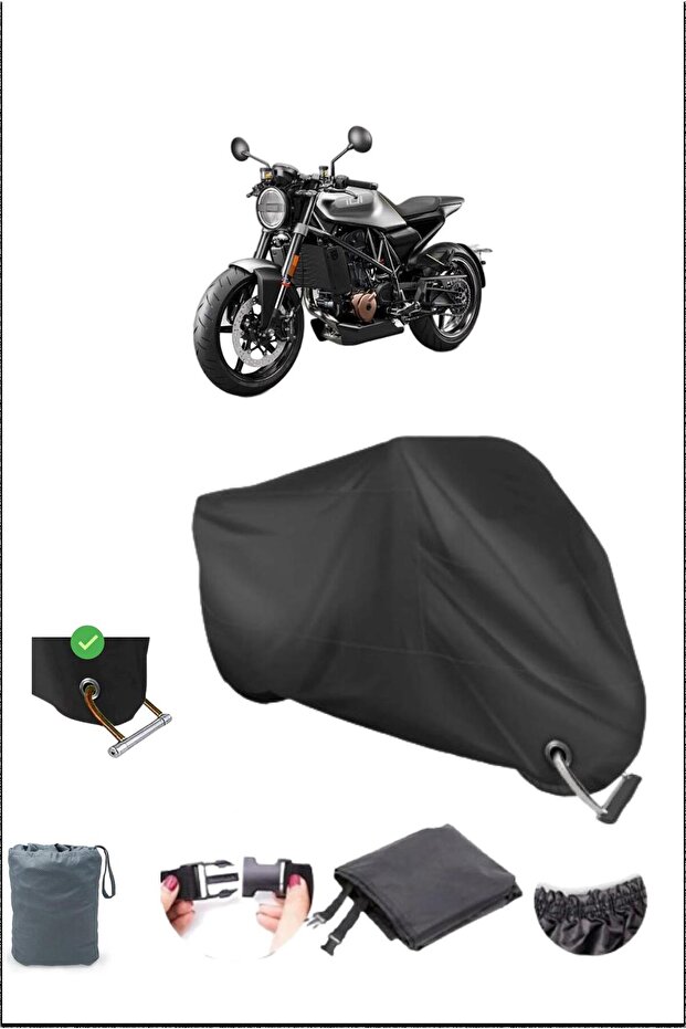 Black Husqvarna Vıtpılen401 Durable Lock Compatible Waterproof Motorcycle Tarpaulin