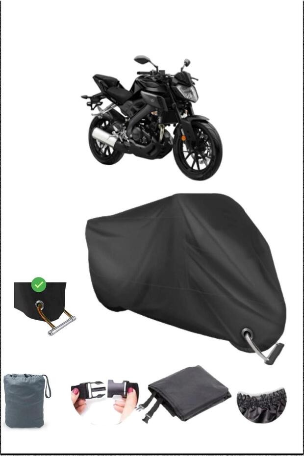 Black Yamaha Mt-125 Durable Lock Compatible Waterproof Motorcycle Tarpaulin