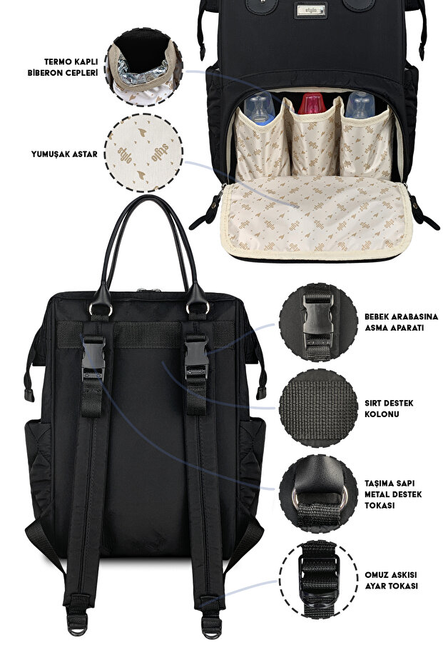 Millennium X Pro Siyah Takım Kadın Bebek Bakım Sırt Ve Omuz Çantası - 5