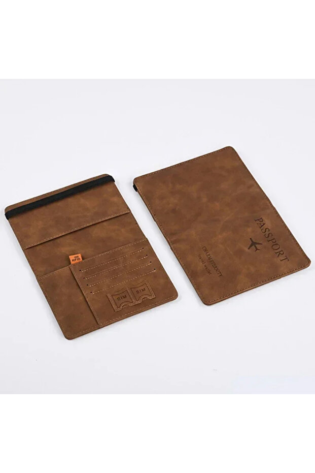 Unisex Passport Bank Card - Travel Purpose, Leather Case, Coffee Color Wallet