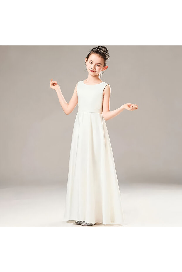 Girls' Satin Crew Neck Simple Dress Graduation Birthday Evening Dress