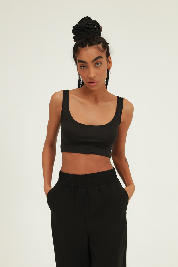 Kalın Askılı Crop Büstiyer Siyah - 3