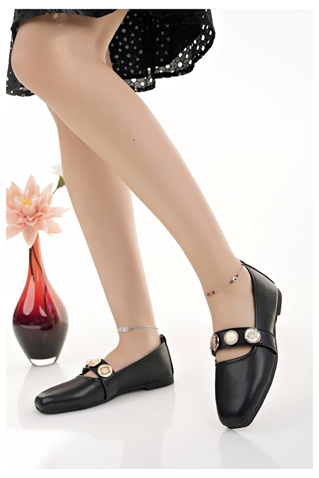 Kadın Babet Siyah Şık Ev İş Ofis Günlük Ayakkabı - 2