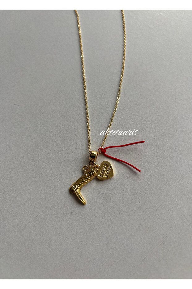 Gold Plated Women's Necklace with Cowboy Boots Charm