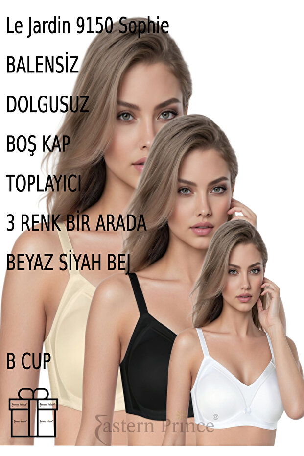 9150 Model Empty Cup Supportless Sophie Bra - White, Black, Beige, B C Cup