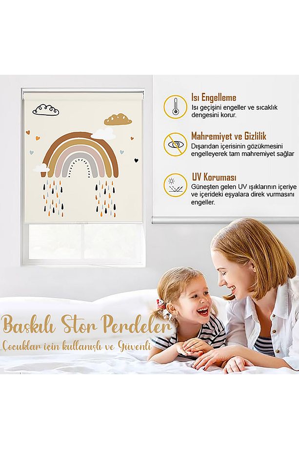 Suluboya Çiçekler Baskılı Stor Perde, Güneşlik, Mutfak Perde, Salon Perde, Genç Odası Perde (556_S) - 8