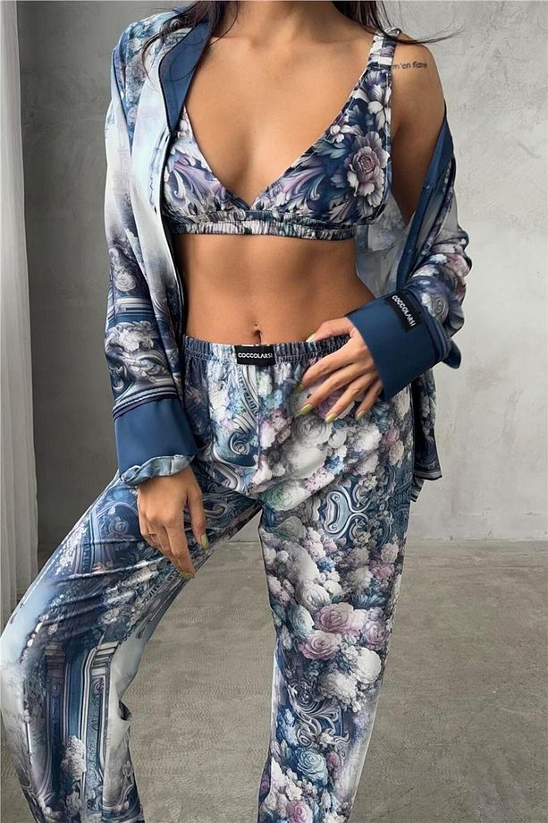 Corso D'acqua Saten Üçlü Pijama Takımı Cdk09 - 1
