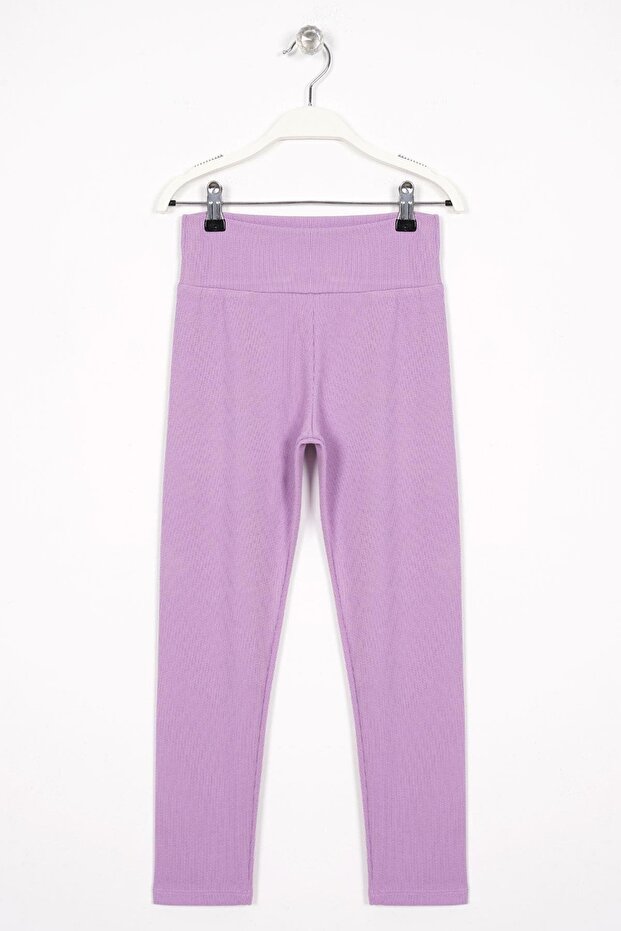Ribbed Lilac Color Girl's Tights