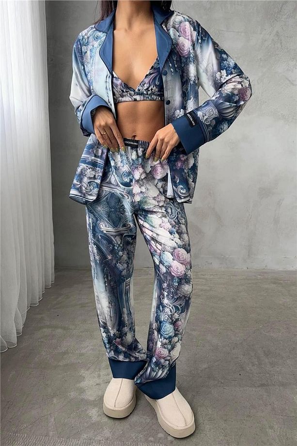 Corso D'acqua Saten Üçlü Pijama Takımı Cdk09 - 3