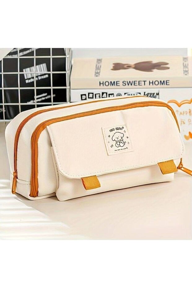 Large Capacity Canvas Pencil Case Pen Holder for Primary and Secondary School Students with Multi Section - 1