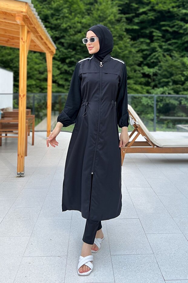 Tam Kapalı Uzun Boy Tek Mayo Üst 2351 Siyah - 3