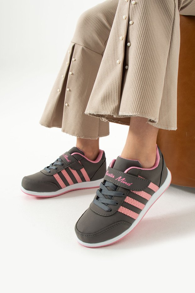 Children's Lace-Up Single Velcro Flexible Lightweight Faux Leather Unisex Sneaker Comfortable Sports Shoes