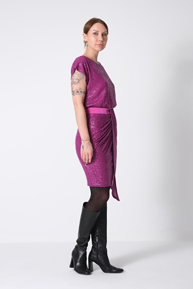 Payet Eteği Asimetrik Mini Şık Elbise - 3