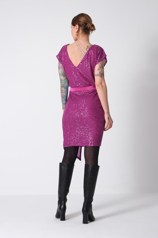 Payet Eteği Asimetrik Mini Şık Elbise - 4