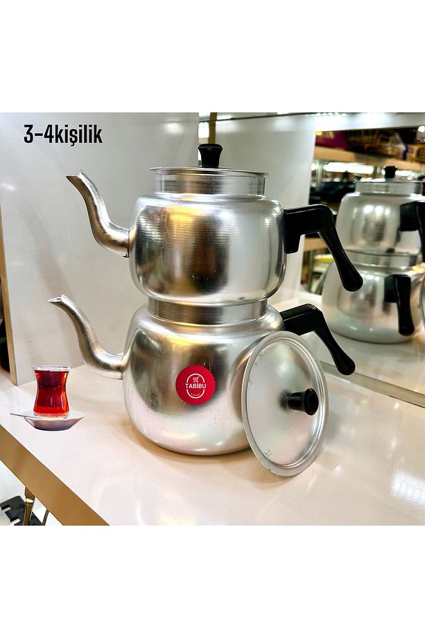 Aliminyum Çaydanlık Takımı Tombik Eloksallı 3no 2-4kişilikdir - 1
