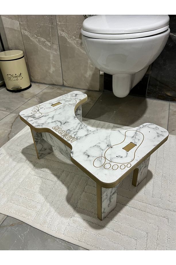 Tuvalet Wc Taburesi Basamak Klozet Altı Tabure Ayak Destek Taburesi Beyaz Mermer Desen - 1