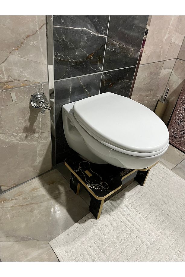 Tuvalet Wc Taburesi Basamak Klozet Altı Tabure Ayak Destek Taburesi Siyah Mermer Desen - 4