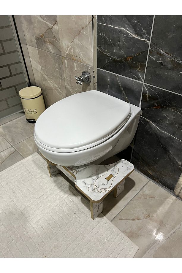 Tuvalet Wc Taburesi Basamak Klozet Altı Tabure Ayak Destek Taburesi Beyaz Mermer Desen - 5