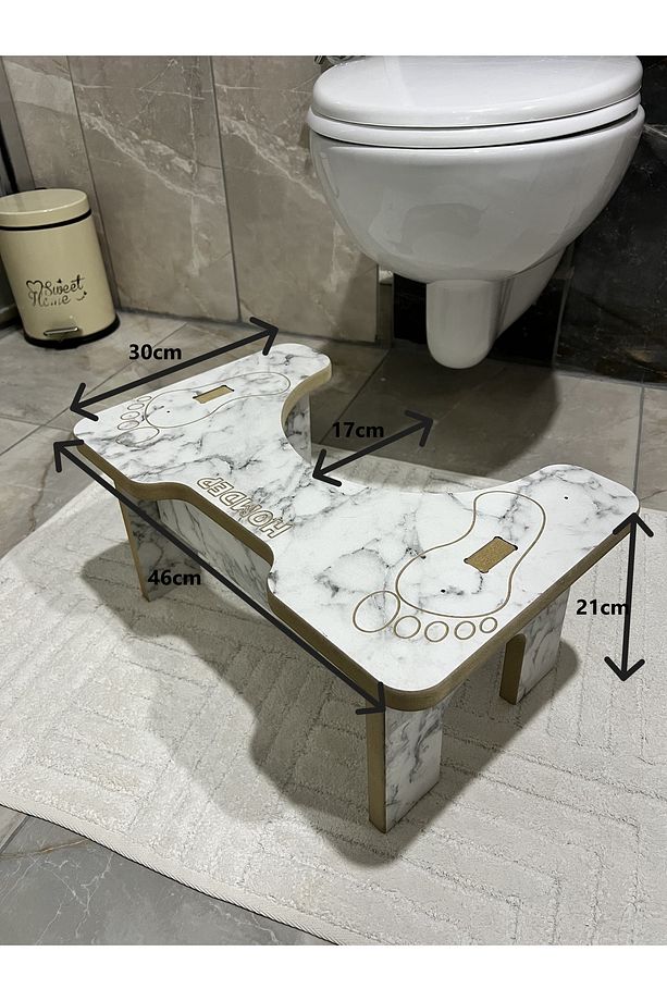 Tuvalet Wc Taburesi Basamak Klozet Altı Tabure Ayak Destek Taburesi Beyaz Mermer Desen - 3