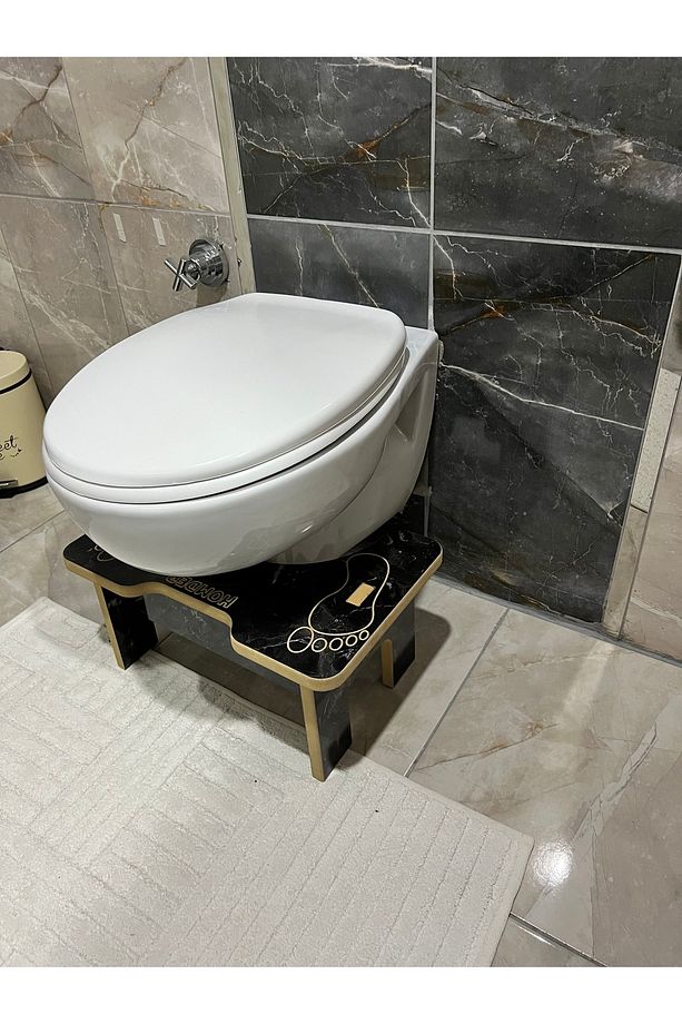 Tuvalet Wc Taburesi Basamak Klozet Altı Tabure Ayak Destek Taburesi Siyah Mermer Desen - 3