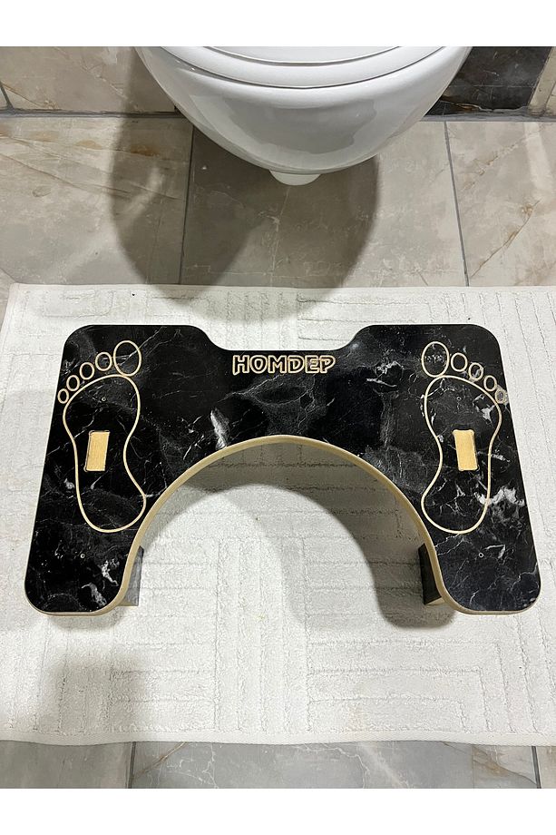 Tuvalet Wc Taburesi Basamak Klozet Altı Tabure Ayak Destek Taburesi Siyah Mermer Desen - 5