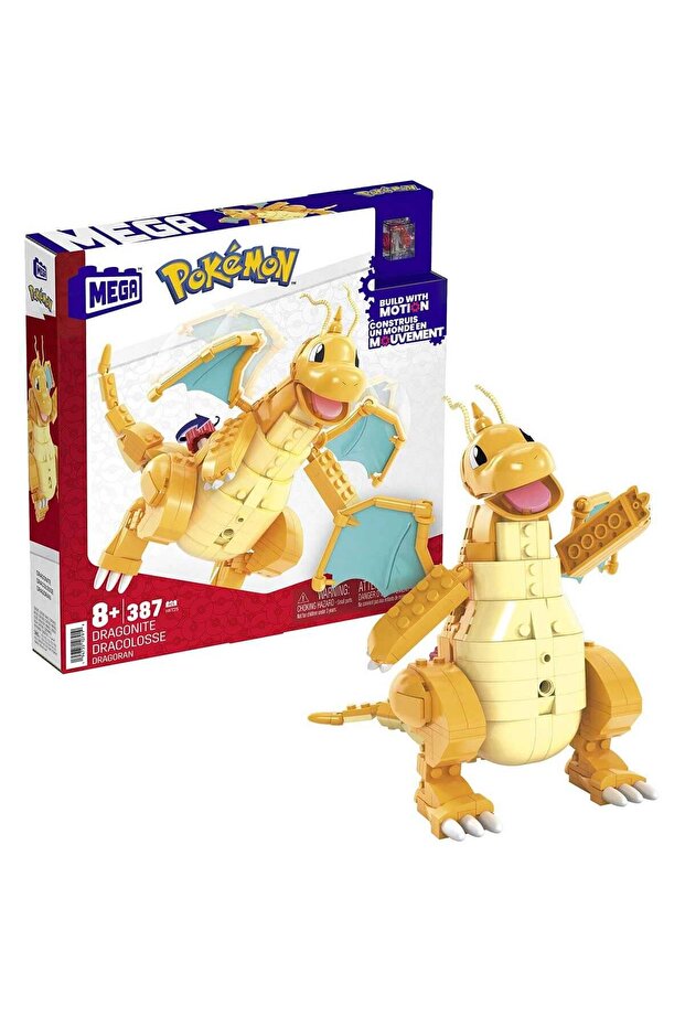 MEGA™ Pokémon™ Dragonite Çocuklar için büyük ölçekli figür ve hareketli yapı seti (388 parça) HKT25 - 1