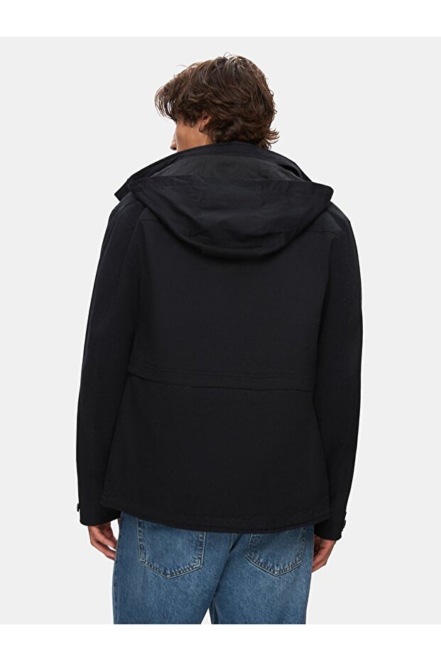 Kapüşonlu Düz Lacivert Mont - 4