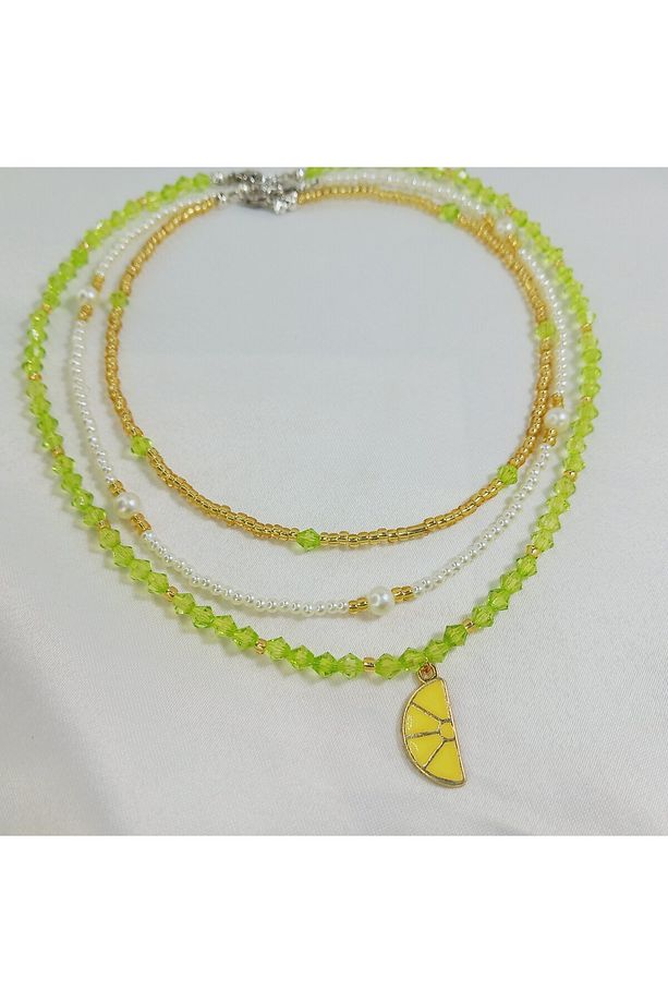 Minimal Limon Üçlü Kolye Seti Trend Limon Kolye Seti Kristal Boncuk Kolye Limon İnci Kolye - 7
