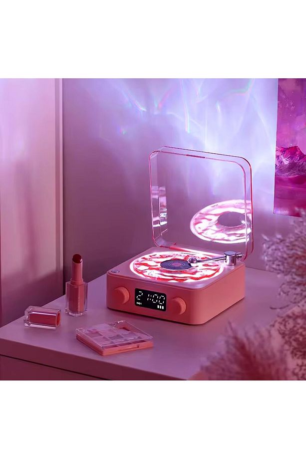 Retro Pikap Plak Çalar Bluetooth Hoparlör Şarjlı Kablosuz Projektör Okyanus Dalgası Projektör Gece L - 3