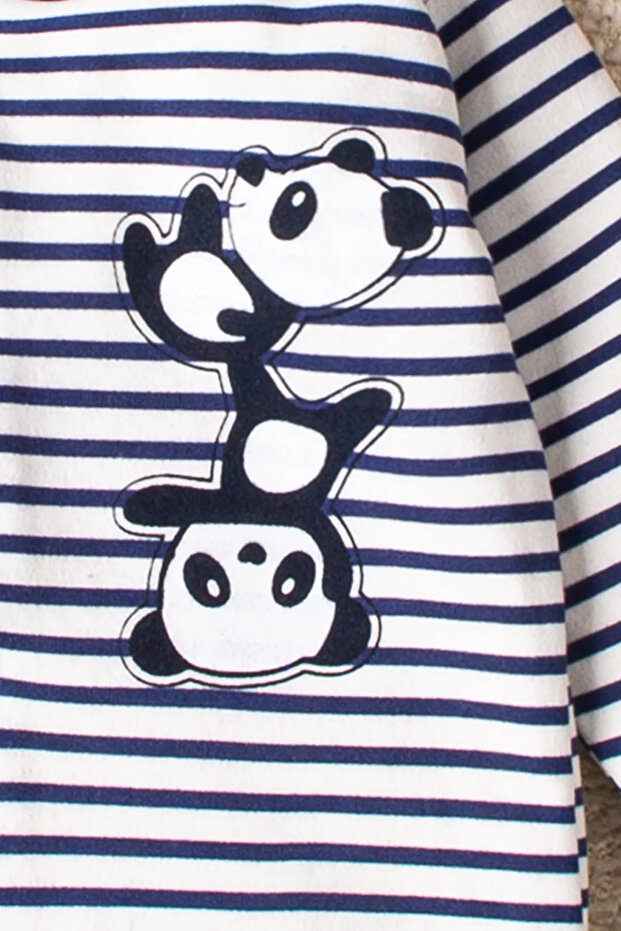 3-Piece Panda Pattern White Gray Romper Set - 7