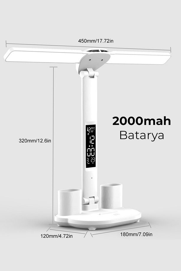 Çok Fonksiyonlu Çalışma Masa Lambası-Dijital Saat, Organizer Kalemlik ve Termometreli Led Aydınlatma - 5