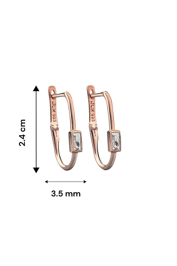 Gümüş 925 Ayar Baget Tek Taşlı Elips Rose Renkli Küpe - 2