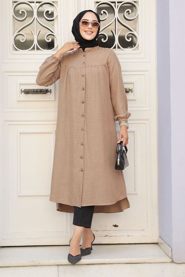 Camel Hijab Tunic - Buttoned, Model 5642C