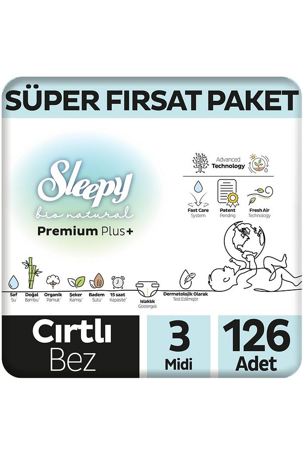 Bio Natural Premium Plus Süper Fırsat Paketi Bebek Bezi 3 Numara Midi 126 Adet - 1